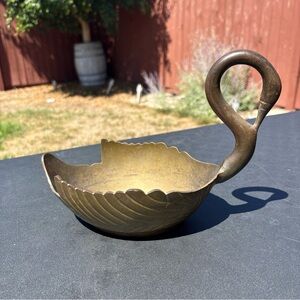 Vintage Solid Brass Swan Figurine Planter Trinket Dish Royal House Made In India